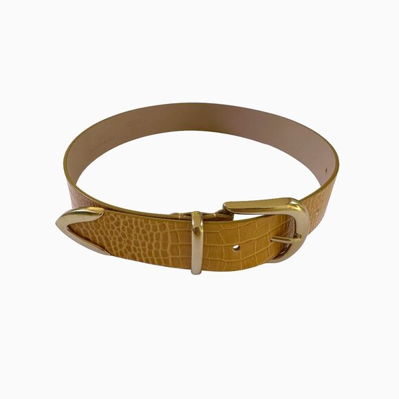 B-Low the Belt Ochre Genuine Croco Animal Leather Luster Brass Hardware Boho SzS - Picture 1 of 8